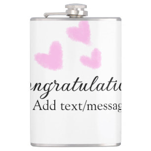Pink heart congratulations graduation watercolor a hip flask