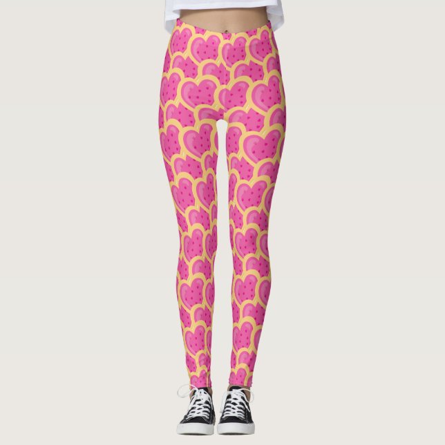 Pink Heart Cookies Baking Food Valentines GIft Leggings (Front)
