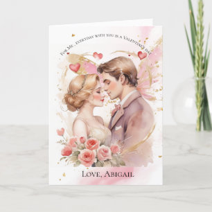 Pink Heart couple Valentine's day card for her