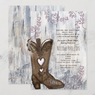 Pink Heart Cowgirl MRS Cowgirl Boots Bridal Shower Invitation