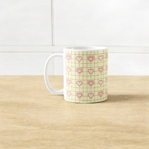 Pink Heart Cream Chequered Couple Valentine's Day  Coffee Mug