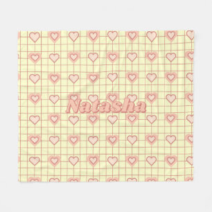 Pink Heart Cream Chequered Valentine's Day Gift Fleece Blanket