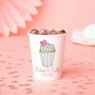 Pink Heart Cupcake Bridal Baby Shower Wedding Paper Cups