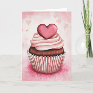 Pink Heart Cupcake Holiday Card