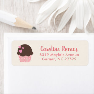 Pink Heart Cupcake Kids Return Address