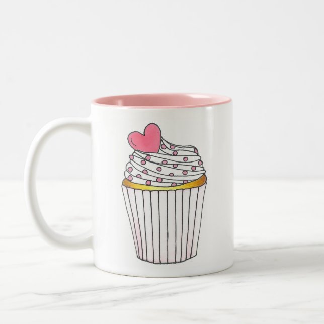 Pink Heart Cupcake Personalised Wedding Mug (Left)
