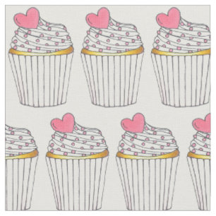 Pink Heart Cupcakes Cake Frosting Sprinkles Love Fabric