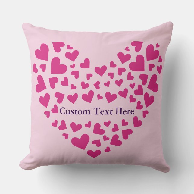 Pink Heart Custom Text Throw Pillow (Front)