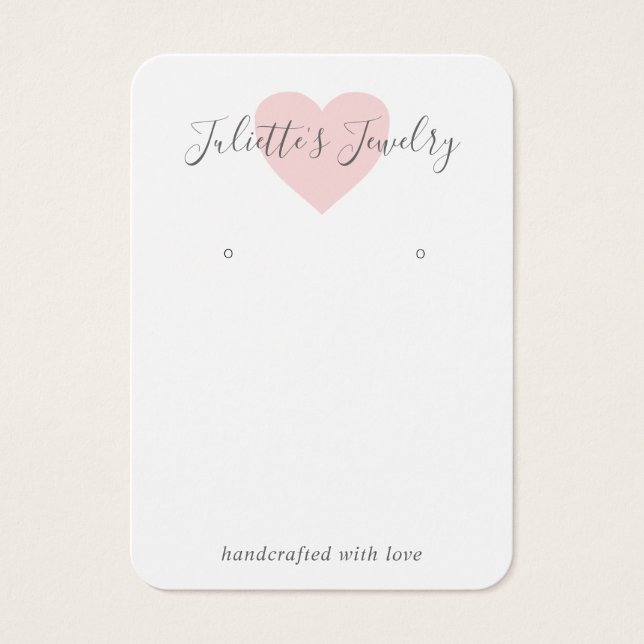 Pink Heart Cute Custom Earring Holder Card (Front)
