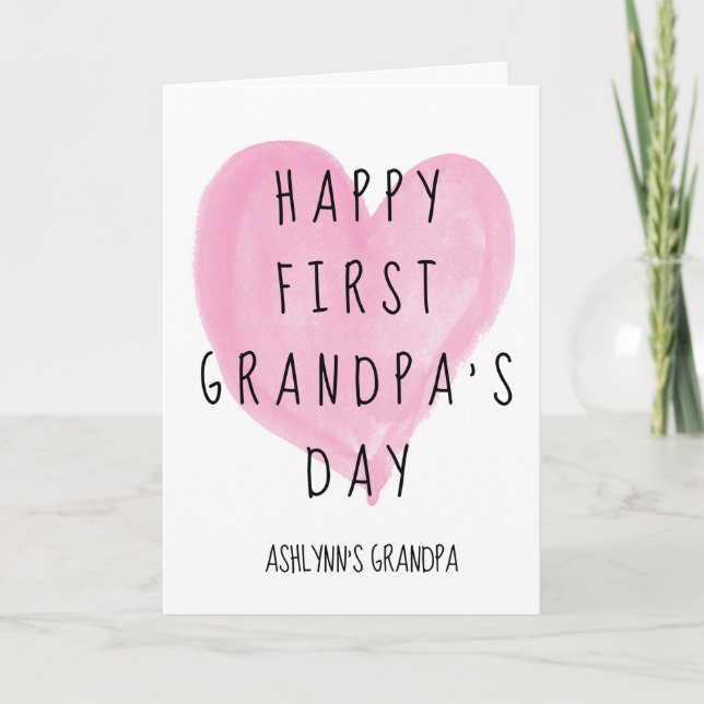Pink Heart Cute First Grandpa's Day Card (Front)