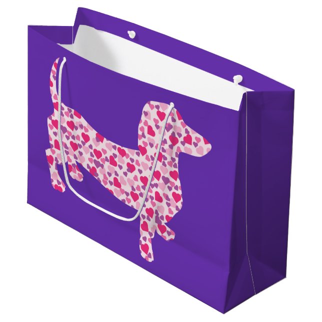 Pink Heart Dachshund Large Gift Bag (Front Angled)