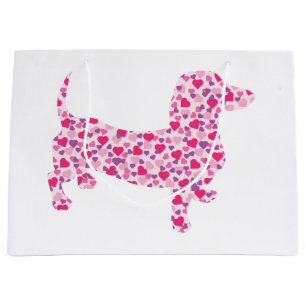 Pink Heart Dachshund Large Gift Bag