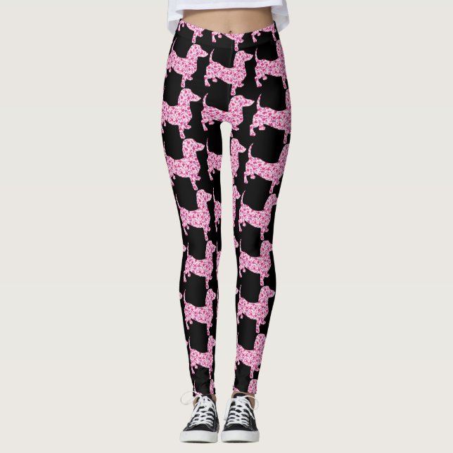 Pink Heart Dachshund Leggings (Front)