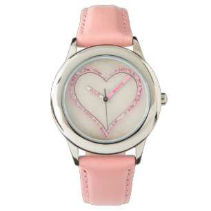 Pink heart decoration watch