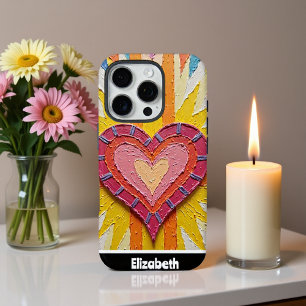 Pink Heart Design and Personalized Name iPhone 16 Pro Case