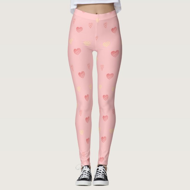 Pink Heart Doodle Leggings (Front)