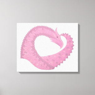 Pink heart dragon on white canvas print