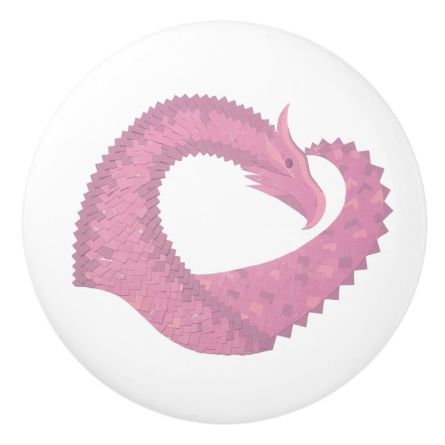Pink heart dragon on white ceramic knob (Front)