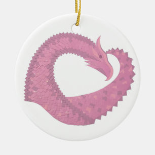 Pink heart dragon on white ceramic tree decoration