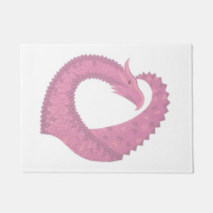 Pink heart dragon on white doormat