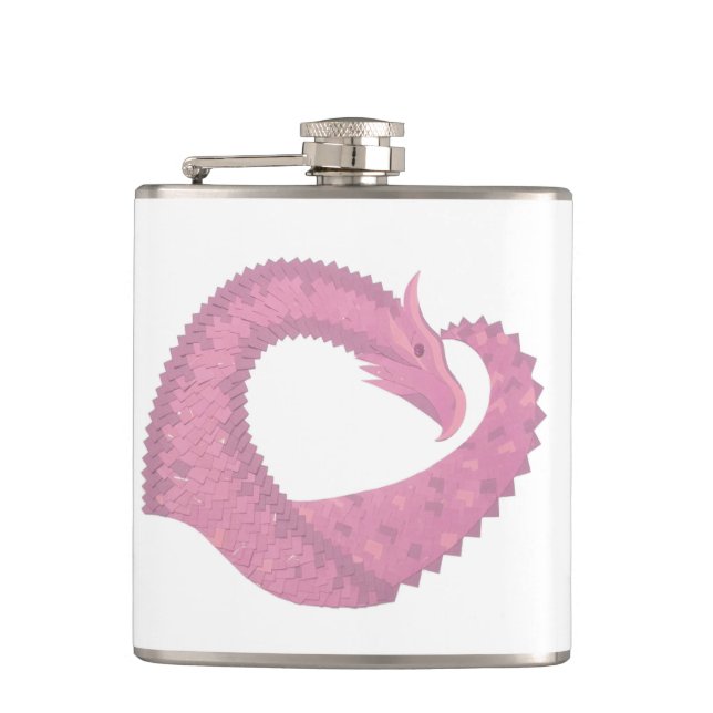 Pink heart dragon on white hip flask (Front)