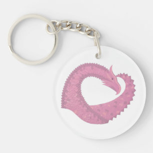 Pink heart dragon on white key ring