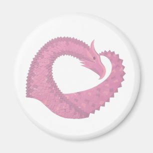 Pink heart dragon on white magnet