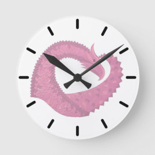 Pink heart dragon on white round clock