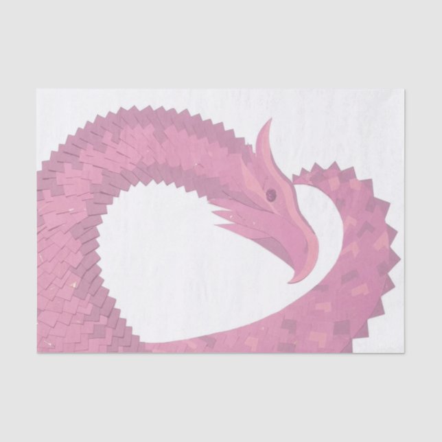 Pink heart dragon on white tissue paper (Front)
