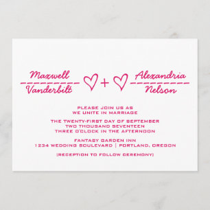 Pink Heart Equation Wedding Invite