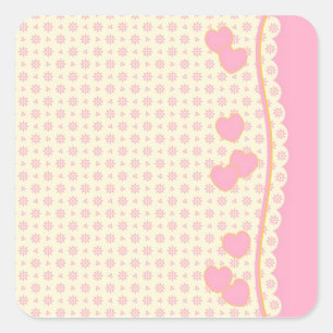 Pink Heart Eyelet Background Square Sticker