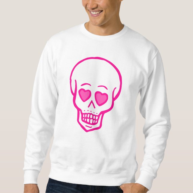 pink heart eyes skull valentines sweatshirt (Front)
