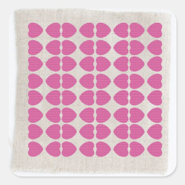 PINK HEART FABRIC PATTERN SQUARE STICKER (Front)