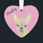 Pink Heart Fawn Tan Cream Chihuahua Ornament<br><div class="desc">I am in love with this beautifully detailed watercolor illustration of a fawn, tan, or cream shorthaired applehead chihuahua dog! Personalise these reversible ornaments and make the nice list this year! Shop the rest of my collection for the sweetest housewarming, bridal shower, teacher, mother-in-law, husband, boyfriend, secret santa, sympathy, or...</div>