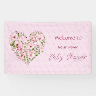 Pink Heart Floral Baby Shower Banner