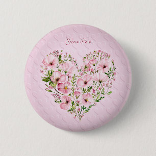 Pink Heart Floral Button
