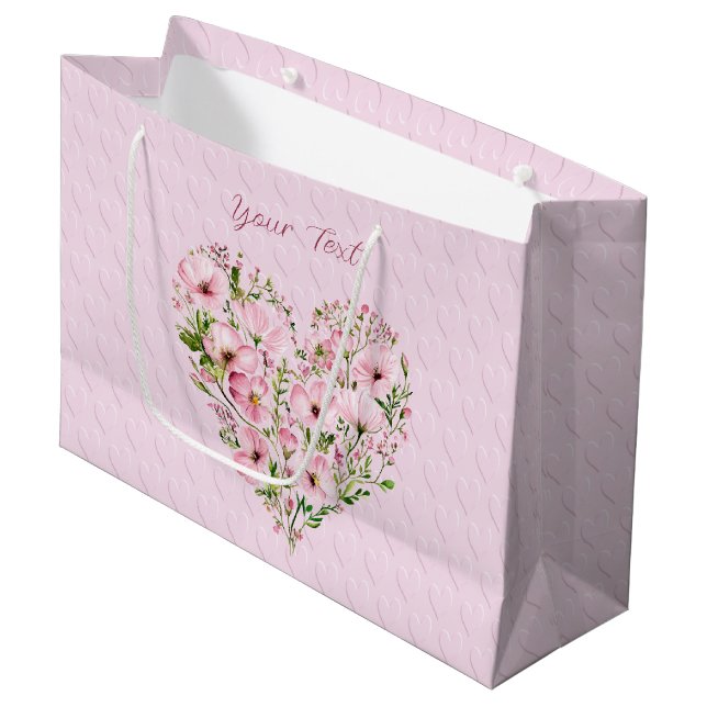 Pink Heart Floral Gift Bag (Front Angled)