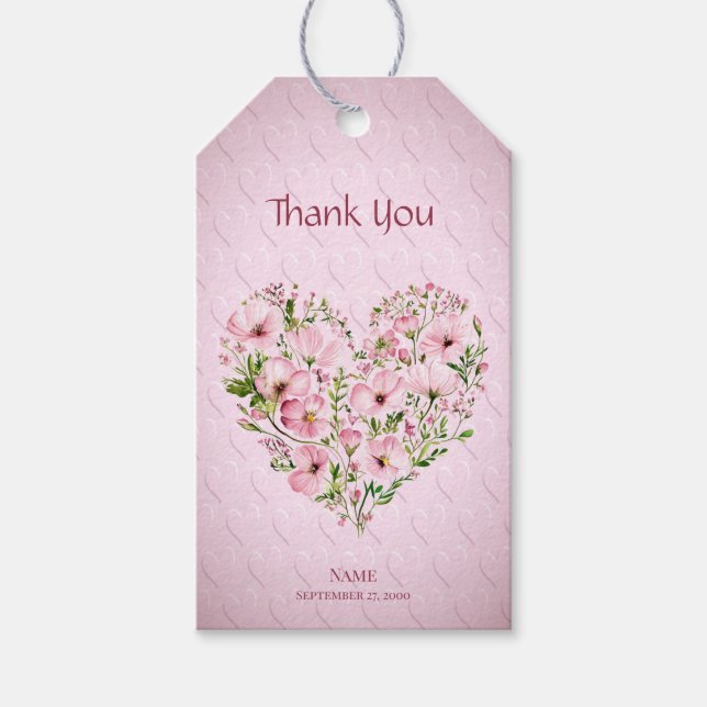 Pink Heart Floral Gift Tag (Front)