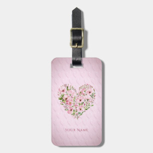 Pink Heart Floral Luggage Tag