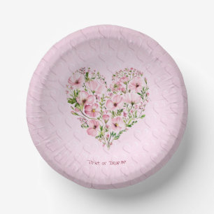 Pink Heart Floral Paper Bowl Plate