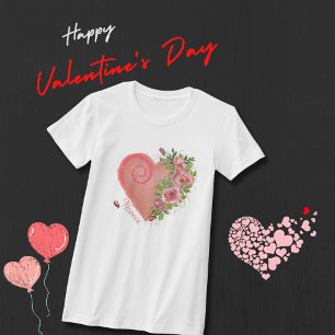 Pink Heart Floral  T-Shirt