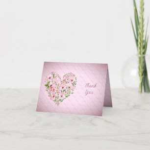 Pink Heart Floral Thank You Card