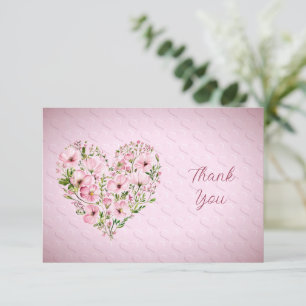 Pink Heart Floral Thank You Card