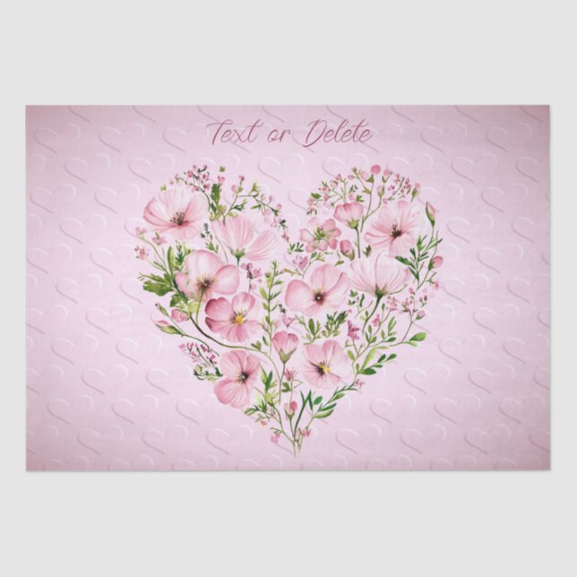 Pink Heart Floral Tissue Paper (Front)