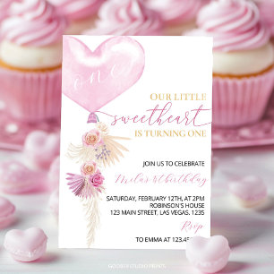 Pink Heart Floral Valentine's Birthday Invitation