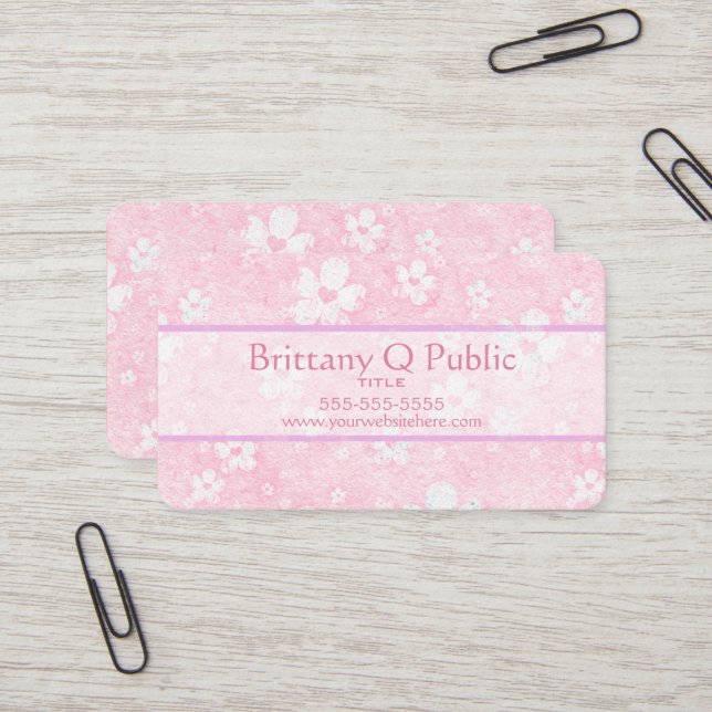 Pink Heart Flowers Business Card (Front/Back In Situ)