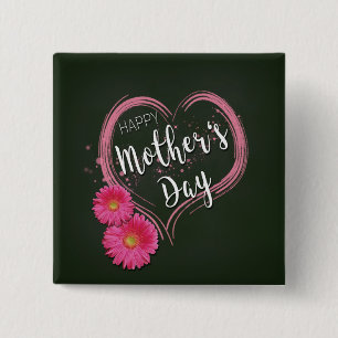 Pink Heart Flowers Mother's Day - Button