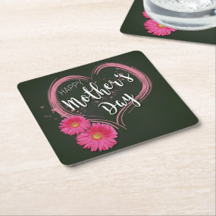 Pink Heart Flowers Mother's Day - Paper Coaster