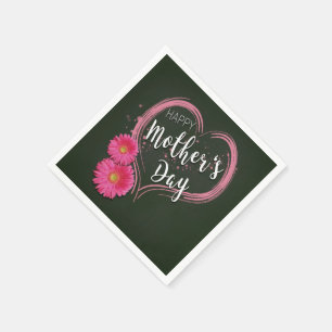Pink Heart Flowers Mother's Day - Paper Napkin