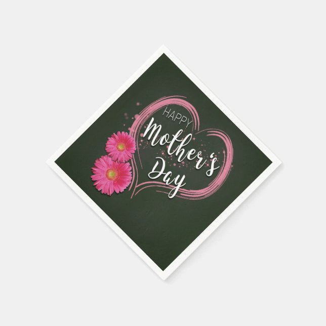Pink Heart Flowers Mother's Day - Paper Napkin (Corner)